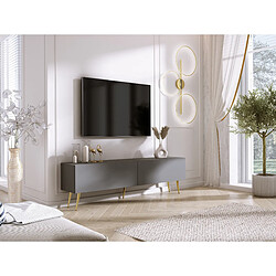 3XELIVING Meuble TV : Anthracite, pieds dorées, 170 x 52 x 32 cm