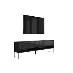 3XELIVING Meuble TV : Noir Mat / Noir Brillant, pieds droits noirs, 170 × 32 × 52 cm
