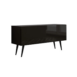3XELIVING Meuble TV : Noir Mat/Noir Brillant, pieds noires, 100 x 52 x 32 cm