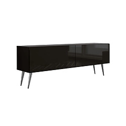 3XELIVING Meuble TV : Noir Mat/Noir Brillant, pieds Chrome, 140 x 52 x 32 cm