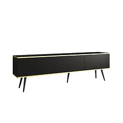 3XELIVING Meuble TV, Noir, pieds Noir, 175 x 30 x 52 cm, Push to Open