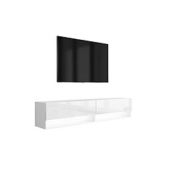 3XELIVING Meuble TV : Blanc Mat / Blanc Brillant, LED blanc, 170 × 32 × 34 cm
