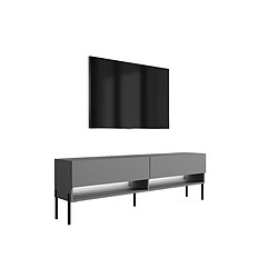 3XELIVING Meuble TV : Anthracite, pieds droits noirs, LED blanche, 170 × 32 × 52 cm