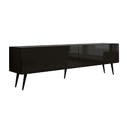 3XELIVING Meuble TV : Noir Mat / Noir Brillant, pieds noires, 170 x 52 x 32 cm