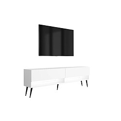 3XELIVING Meuble TV : Blanc Mat, pieds obliques noirs, LED blanche, 170 × 32 × 52 cm