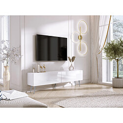 3XELIVING Meuble TV : Blanc Mat / Blanc Brillant, pieds Chrome, 170 x 52 x 32 cm