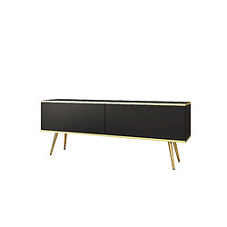 3XELIVING Meuble TV, Noir, pieds Or, 135 x 30 x 52 cm, Push to Open