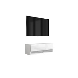 3XELIVING Meuble TV : Blanc Mat / Blanc Brillant, 100 × 32 × 34 cm