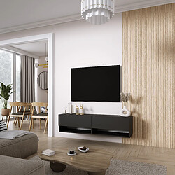 3XELIVING Meuble TV : Noir Mat, 140 × 32 × 34 cm