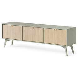 3XELIVING Meuble TV : Chevrons eucalyptus / Chevrons Scandi, pieds Bois, 158 x 52 x 38cm