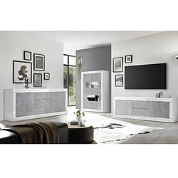 JLC KREATION Vitrine moderne 4 portes blanc et gris béton 100cm CALIA pas cher