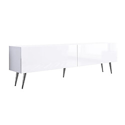3XELIVING Meuble TV : Blanc Mat / Blanc Brillant, pieds Chrome, 170 x 52 x 32 cm
