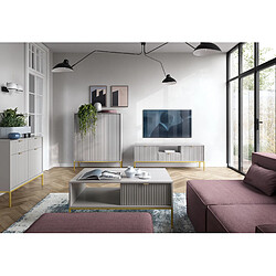 Acheter 3XELIVING Meuble TV : Gris, or, 154 x 56 x 39 cm, poignées dorées