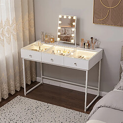 FENCHILIN Coiffeuse avec Miroir à Éclairage LED Dimmable Blanc 115cm 3 Tiroirs