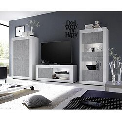 Acheter JLC KREATION Vitrine moderne 4 portes blanc et gris béton 100cm CALIA