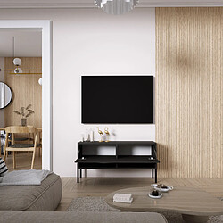 Avis 3XELIVING Meuble TV avec façade rainurée, noir mat, pieds droits noirs, 100 × 32 × 52 cm