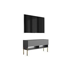 3XELIVING Meuble TV : Anthracite, pieds droits dorés, LED blanche, 100 × 32 × 52 cm