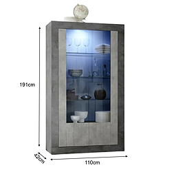 JLC KREATION Vitrine moderne gris oxyde et gris béton 2 portes 110cm NIO pas cher
