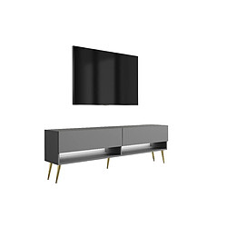 3XELIVING Meuble TV : Anthracite, pieds obliques dorés, LED blanche, 170 × 32 × 52 cm