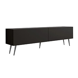 3XELIVING Meuble TV : Noir Mat, pieds Chrome, 170 x 52 x 32 cm