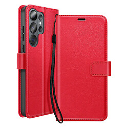Mayaxess Étui Portefeuille pour Galaxy S26 Ultra avec Dragonne et Fonction Stand Rouge