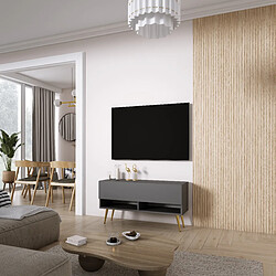 3XELIVING Meuble TV : Anthracite, pieds obliques dorés, 100 × 32 × 52 cm