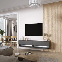 3XELIVING Meuble TV : Anthracite, LED blanc, 170 × 32 × 34 cm