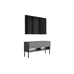 3XELIVING Meuble TV : Anthracite, pieds droits noirs, LED blanche, 100 × 32 × 52 cm
