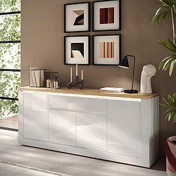 JLC KREATION Buffet moderne 4 portes-1tiroir laqué blanc et bois ARIA