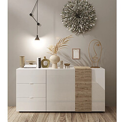 JLC KREATION Buffet bas moderne blanc et bois 2 portes-3 tiroirs SIA