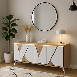 JLC KREATION Buffet bahut moderne 225cm coloris chêne et blanc OSTENDE