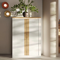 JLC KREATION Argentier-bar moderne laqué blanc et bois + led ARIA