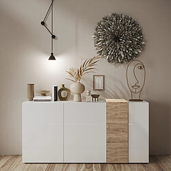 JLC KREATION Buffet bas moderne blanc et bois 3 portes SIA