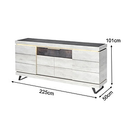 JLC KREATION Buffet contemporain chêne blanchi 4 portes 225cm GILDA pas cher