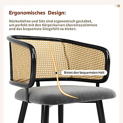 modfu Lot de 4 chaises de salle à manger avec dossier en rotin et assise en velours gris