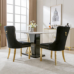 modfu Lot de 2 chaises de salle à manger en velours noir avec pieds en acier inoxydable doré