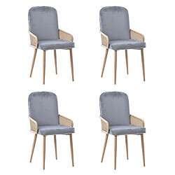 Acheter modfu Lot de 4 chaises de salle à manger en velours avec design rotin et pieds en métal gris