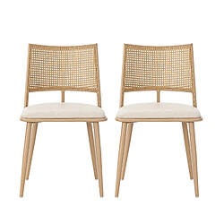 modfu Lot de 6 chaises de salle à manger avec assise en pu et dossier en rotin beige pas cher
