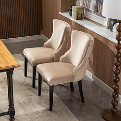 modfu Lot de 2 chaises de salle à manger en velours avec pieds en bois massif beige