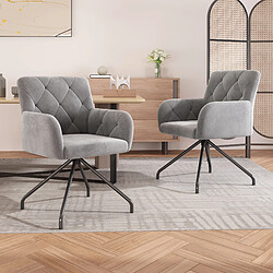 modfu Lot de 2 chaises de salle à manger rembourrées avec accoudoirs en velours gris clair