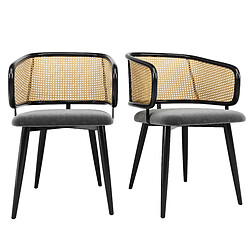 Acheter modfu Lot de 2 chaises de salle à manger avec dossier en rotin et pieds en fer gris