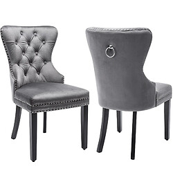 modfu Lot de 2 chaises de salle à manger en velours avec pieds en bois gris pas cher