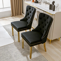 modfu Lot de 2 chaises de salle à manger en velours noir avec pieds en acier inoxydable doré