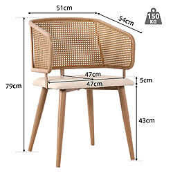 Avis modfu Lot de 6 chaises de salle à manger avec dossier en rotin et assise en pu beige et marron