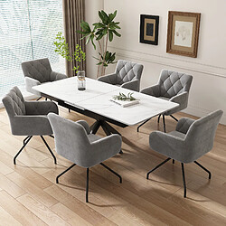 modfu Lot de 6 chaises de salle à manger en velours avec accoudoirs et pieds en métal gris clair