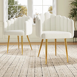 modfu Lot de 2 chaises de salle à manger en velours avec pieds en métal doré beige