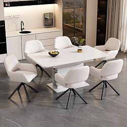 modfu Lot de 6 chaises de salle à manger pivotantes avec accoudoirs en sherpa blanc
