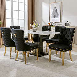 modfu Lot de 6 chaises de salle à manger en velours avec anneau décoratif et pieds dorés noir