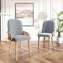 modfu Lot de 6 chaises de salle à manger en velours au design rotin avec pieds en métal gris