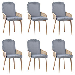 Acheter modfu Lot de 6 chaises de salle à manger en velours au design rotin avec pieds en métal gris
